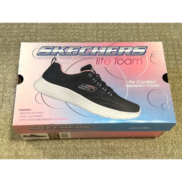 SKECHERS Women's 9 Lite Foam Lightweight Air-Cooled Running Sneaker Shoes Black - Picture 3 of 12